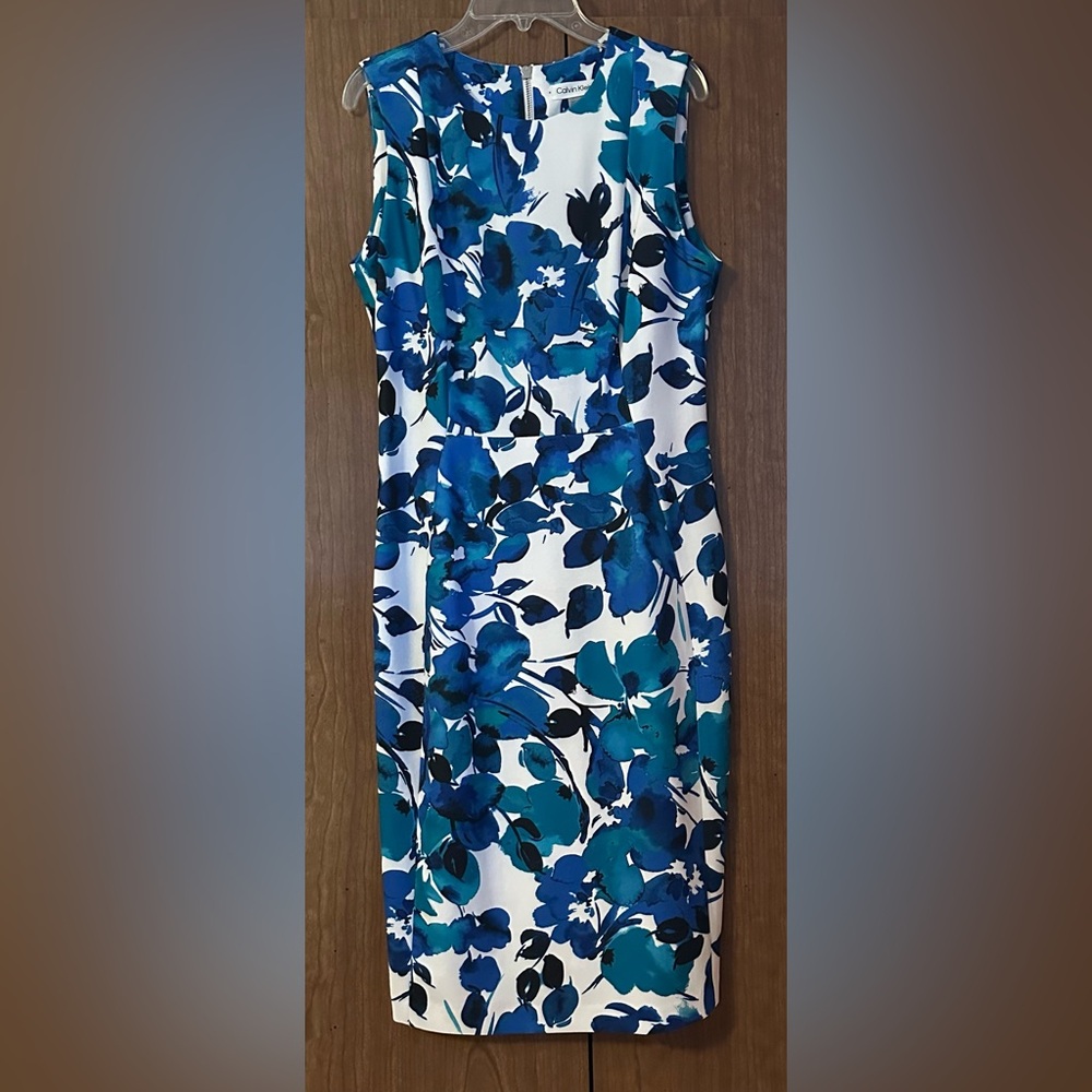 Calvin Klein Floral Blue and White Dress